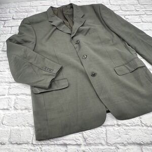 Mens Wool Cashmere Windowpane Check 3-Button Blazer Jacket Olive Taupe RN 47338